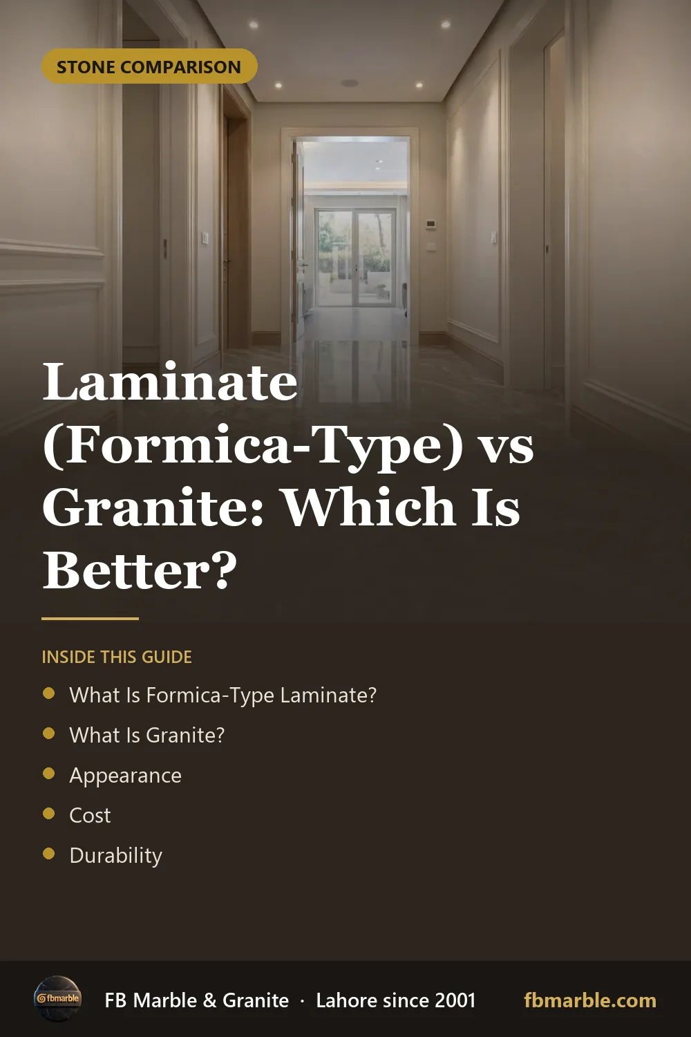 Pinterest graphic: Laminate (Formica-Type) vs Granite: Which Is Better? – FB Marble guide