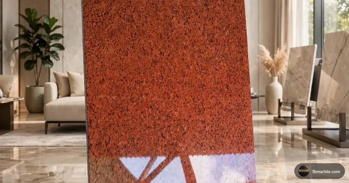 Red Rubi Granite slab from FB Marble Lahore, suited to nearly invisible granite seam close-up