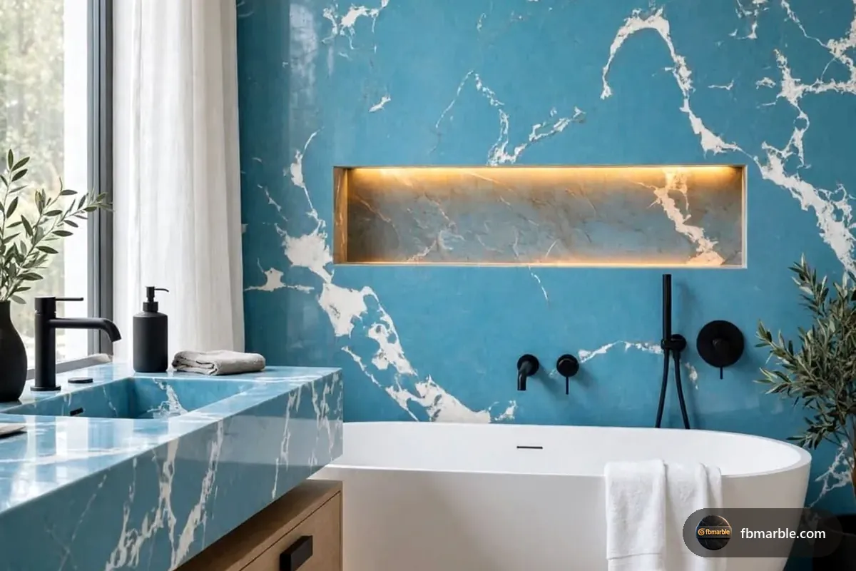Ice Blue 2 Quartz slab from FB Marble Lahore, suited to quartz kitchen