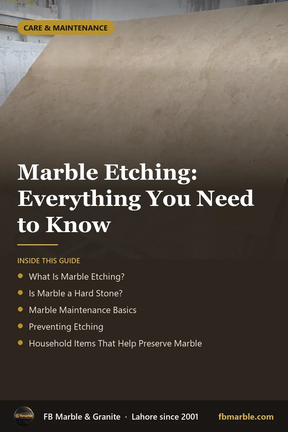 Pinterest graphic: Marble Etching: Everything You Need to Know – FB Marble guide