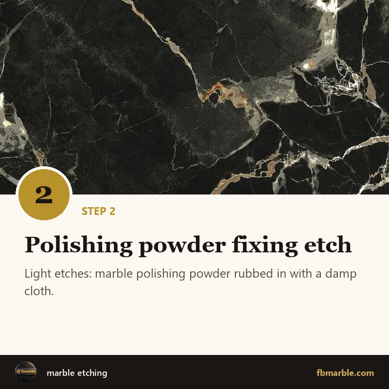 Step 2: Polishing powder fixing etch – marble etching