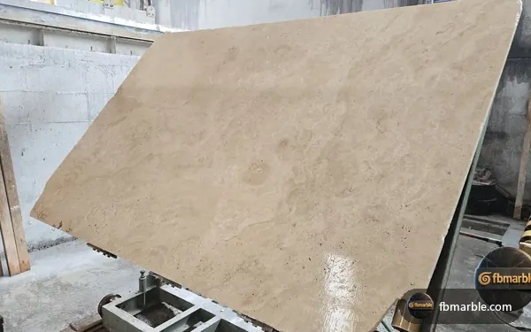 Polished Travertine slab from FB Marble Lahore, suited to etched dull spots on polished marble