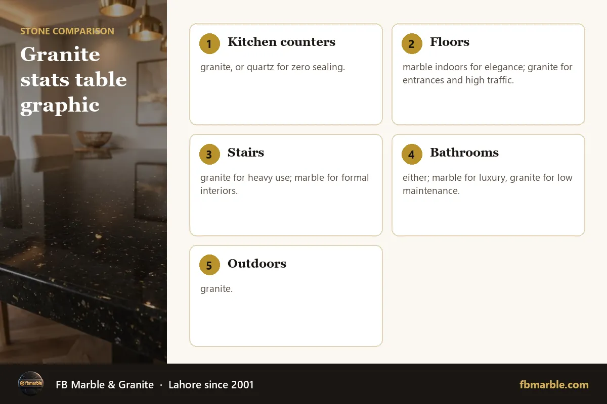 Granite stats table graphic – marble vs granite durability infographic by FB Marble