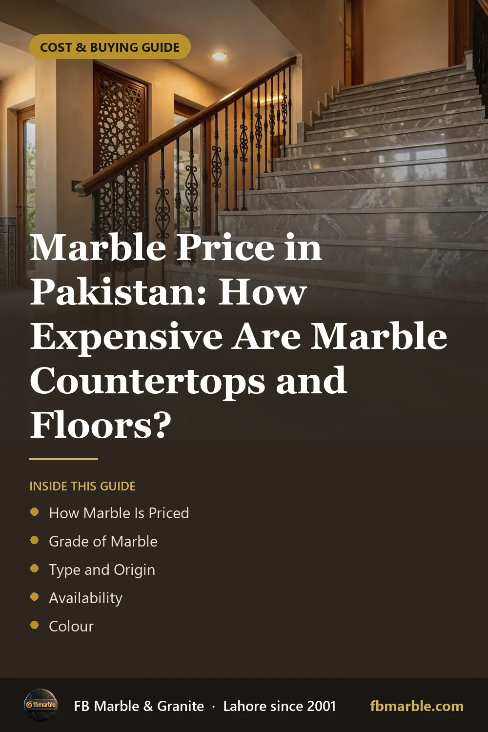 Pinterest graphic: Marble Price in Pakistan: How Expensive Are Marble Countertops and Floors? – FB Marble guide