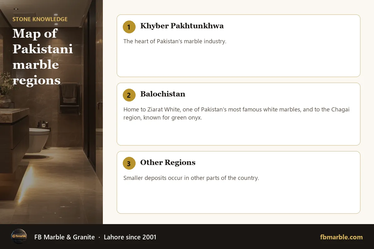 Map of Pakistani marble regions – marble quarry Pakistan infographic by FB Marble
