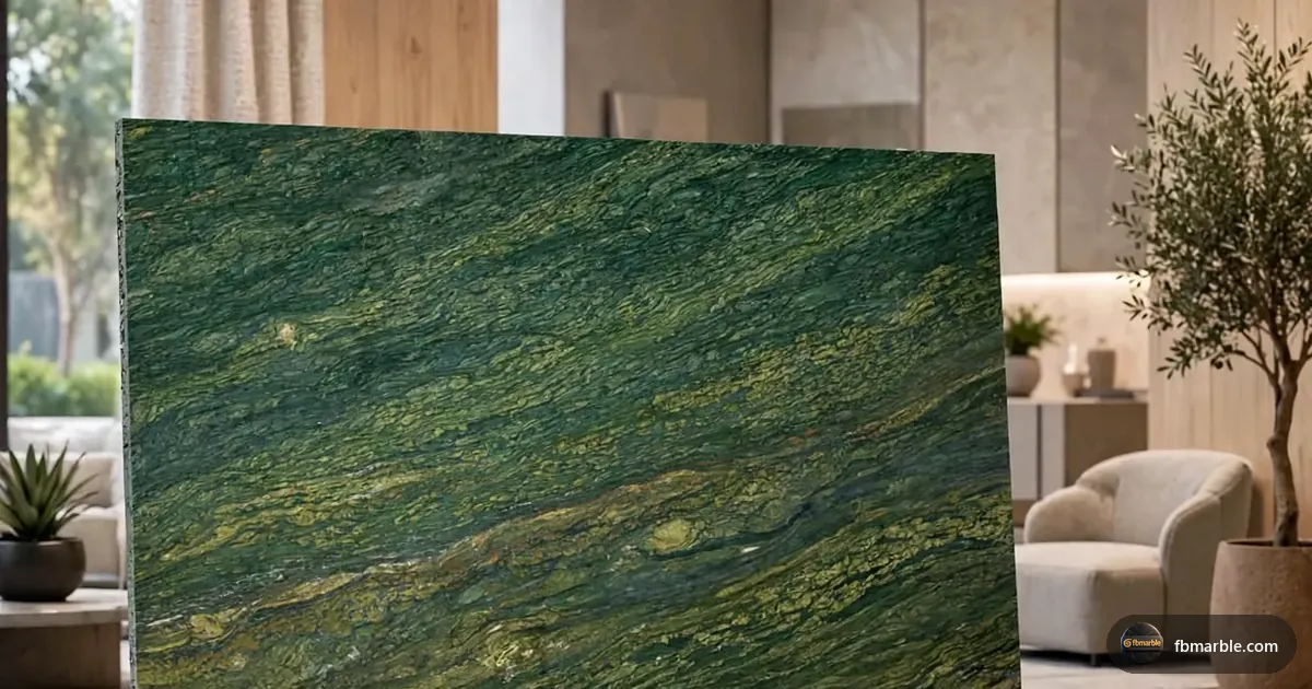 Picasso Green Granite slab from FB Marble Lahore, suited to granite counter with matched tile backsplash