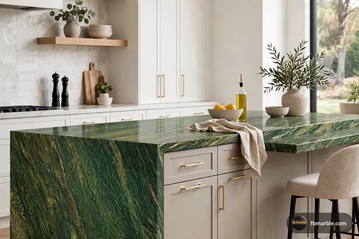 Picasso Green Granite slab from FB Marble Lahore, suited to granite slab backsplash