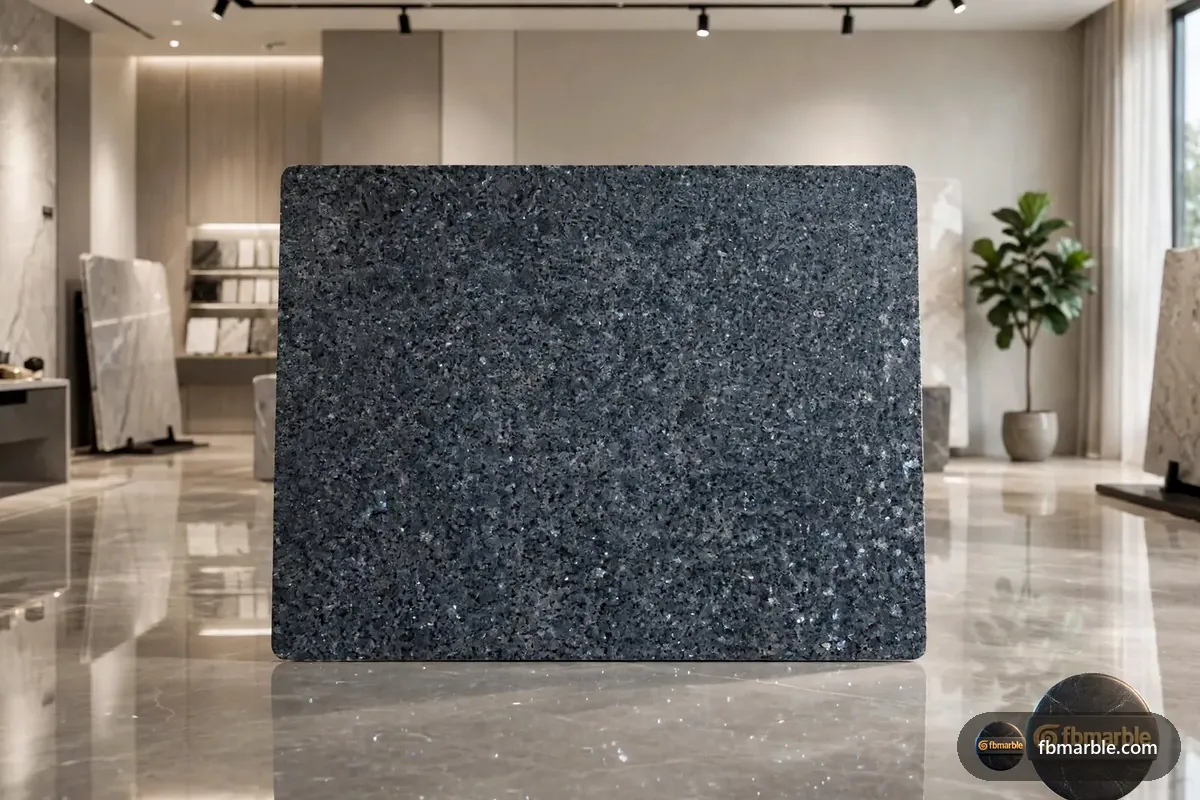 Blue Pearl Granite slab from FB Marble Lahore, suited to blue pearl granite with grey cabinets