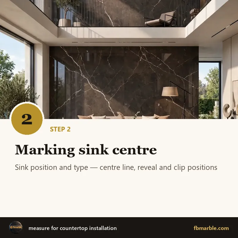 Step 2: Marking sink centre – measure for countertop installation