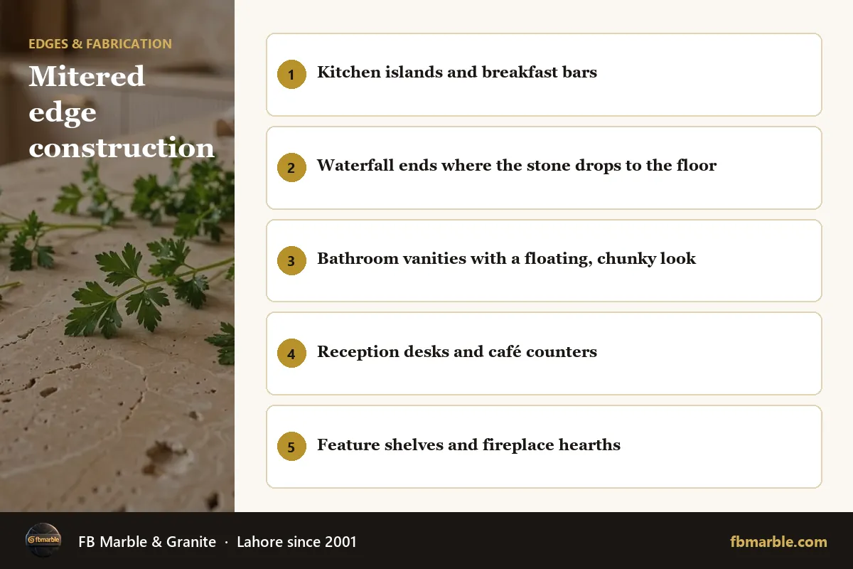 Mitered edge construction – mitered edge countertop infographic by FB Marble