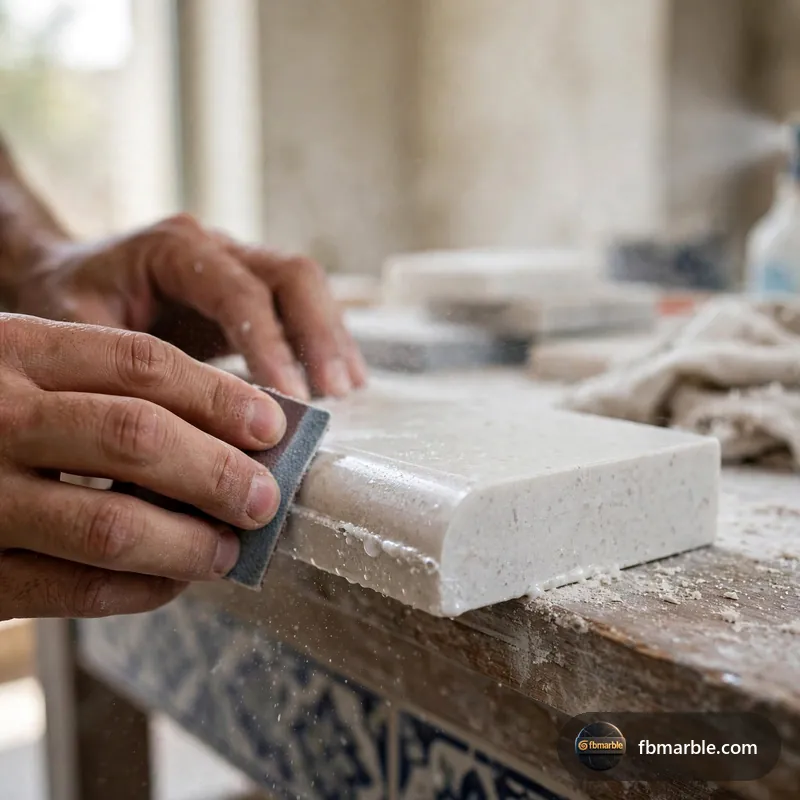 Step 1: Half bullnose sample – quartz countertop edges