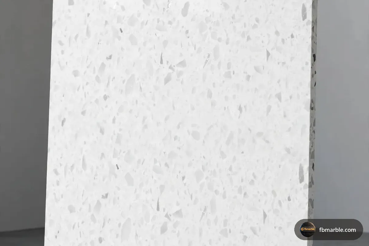 Ice White Quartz slab from FB Marble Lahore, suited to ice white kitchen