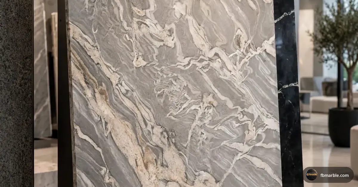 Grey Juparana Granite slab from FB Marble Lahore, suited to house exterior with granite steps and porch