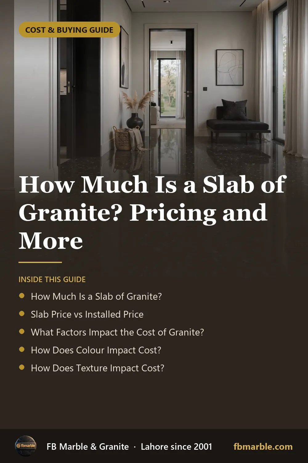 Pinterest graphic: How Much Is a Slab of Granite? Pricing and More – FB Marble guide