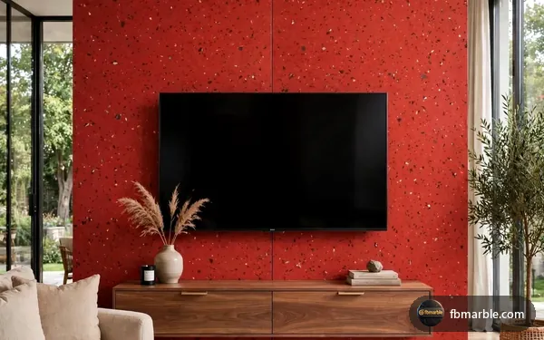 Gulf Red Quartz slab from FB Marble Lahore, suited to cleaning bottles with red cross marks beside quartz