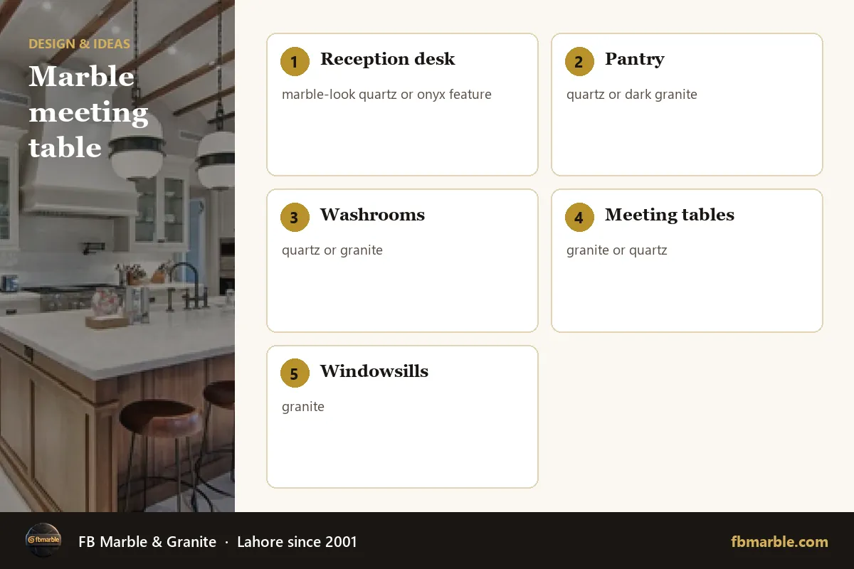 Marble meeting table – office countertops infographic by FB Marble