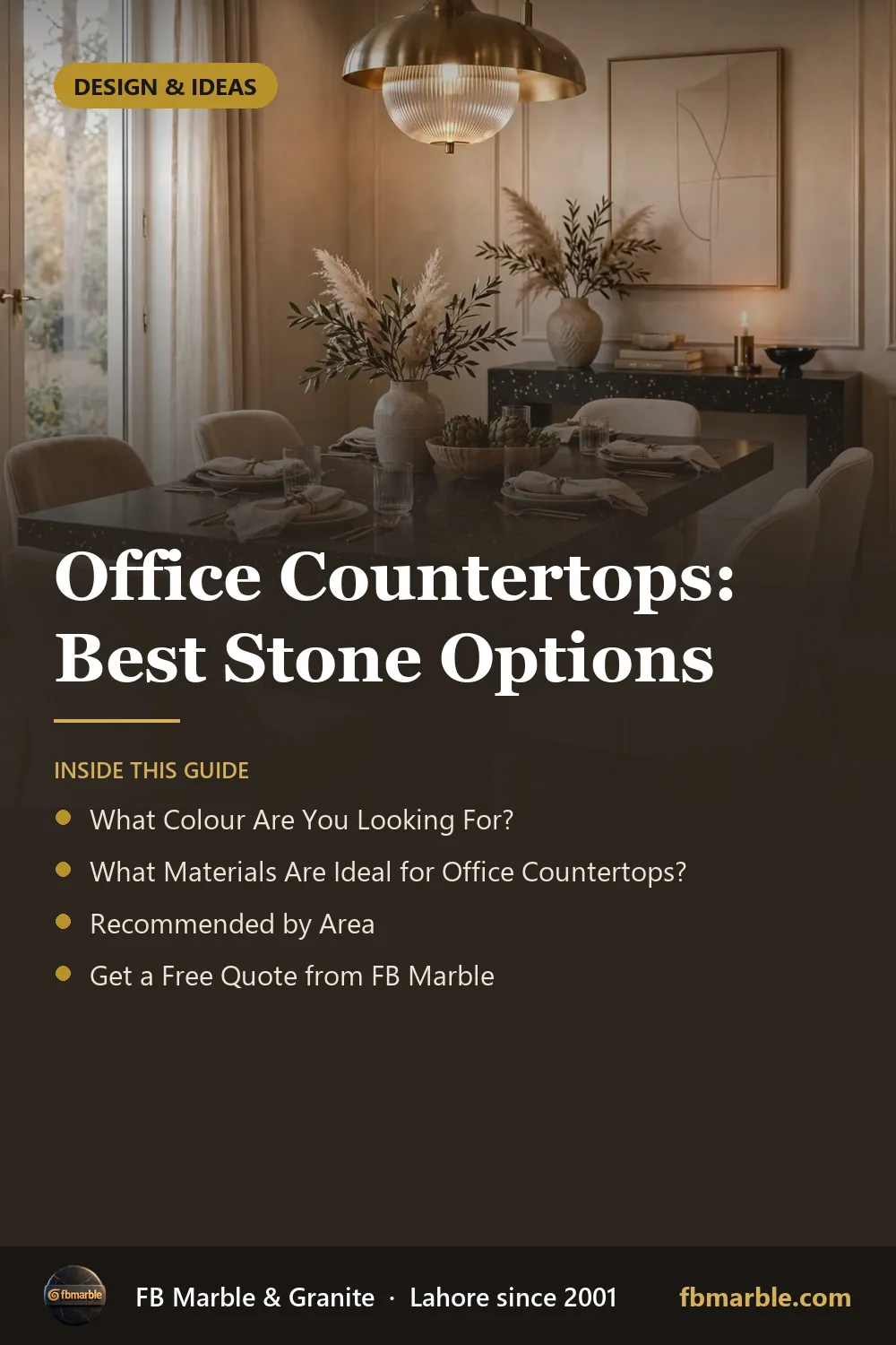 Pinterest graphic: Office Countertops: Best Stone Options – FB Marble guide