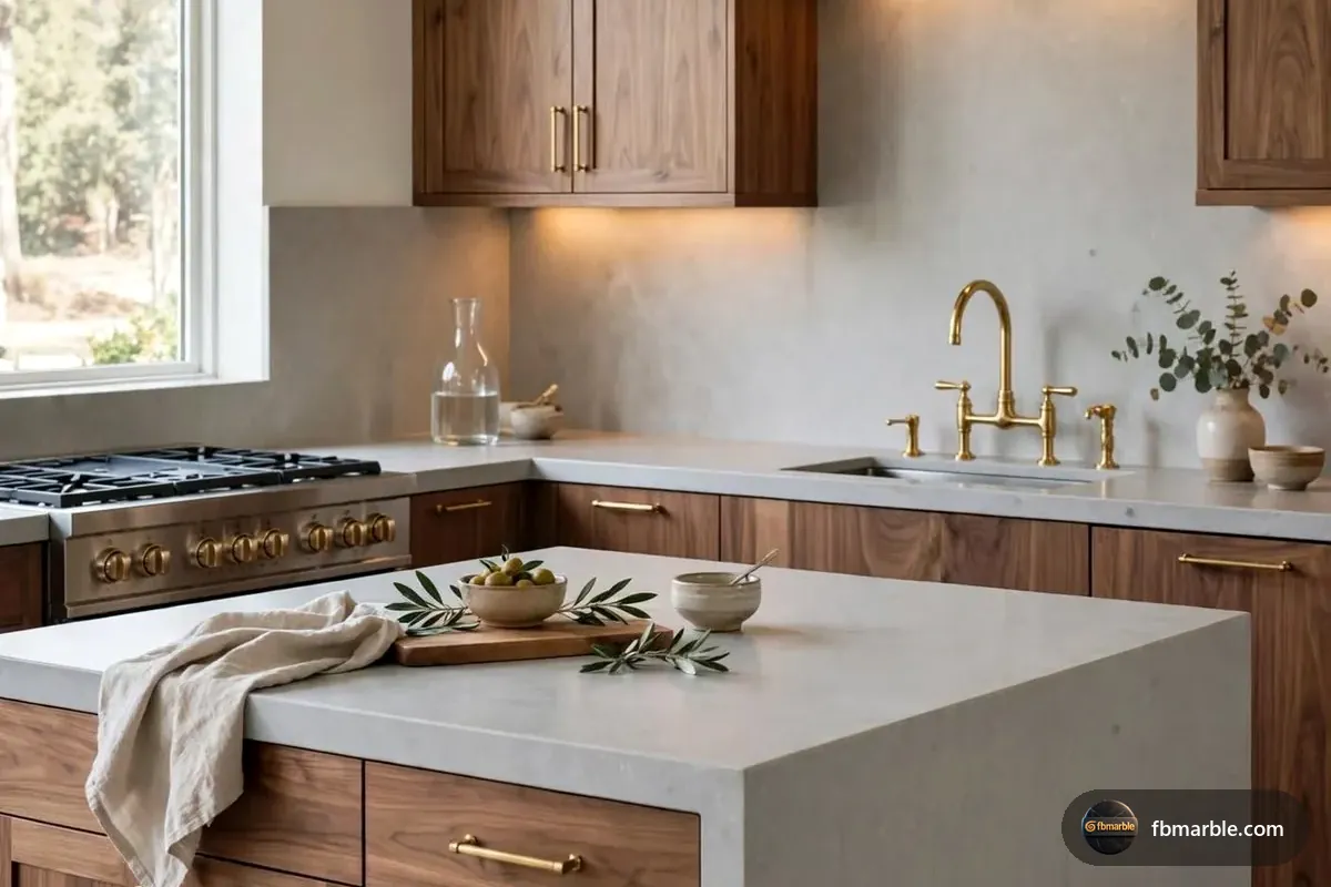 Milk White G W Quartz slab from FB Marble Lahore, suited to full slab white quartz backsplash