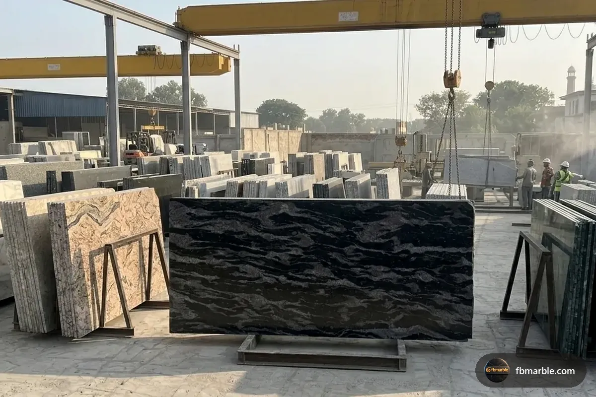 Forest Black Granite Ii slab from FB Marble Lahore, suited to granite outcrops in sindh