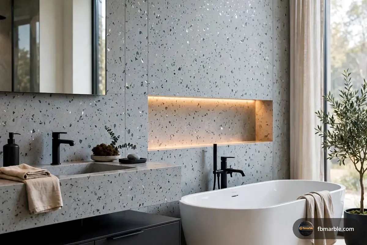 Gulf Grey Quartz slab from FB Marble Lahore, suited to bookmatched feature wall