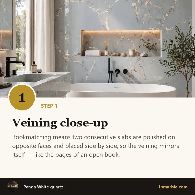 Step 1: Veining close-up – Panda White quartz