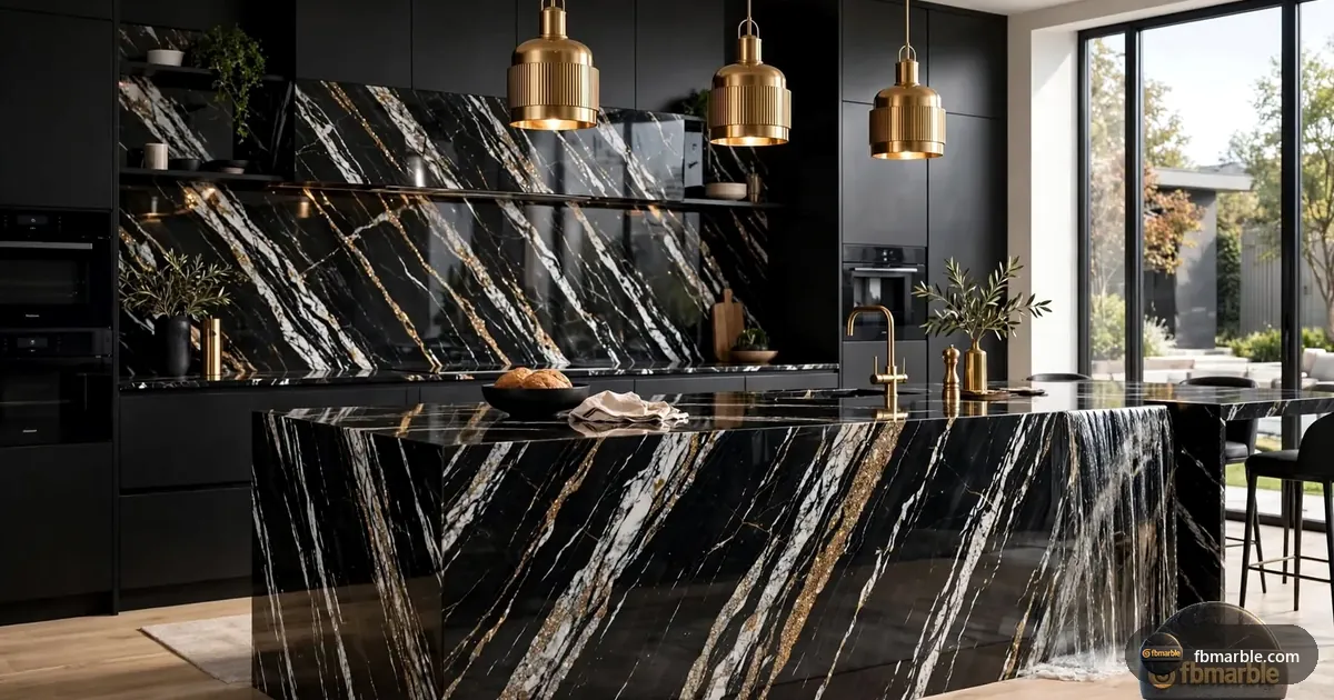 Brazilian Black Gold Porcelain slab from FB Marble Lahore, suited to paper composite countertop