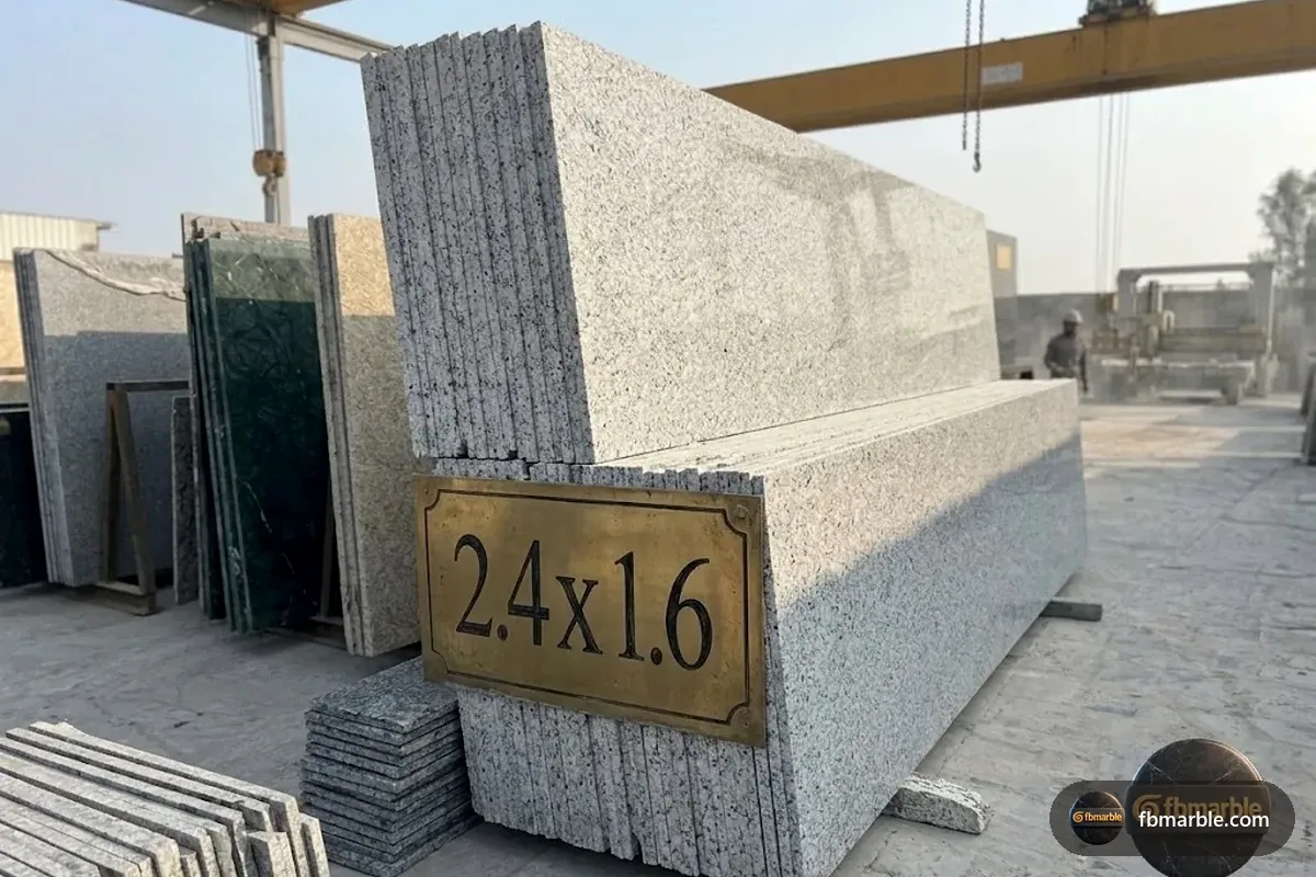Deer White Granite slab from FB Marble Lahore, suited to white granite with glass tile