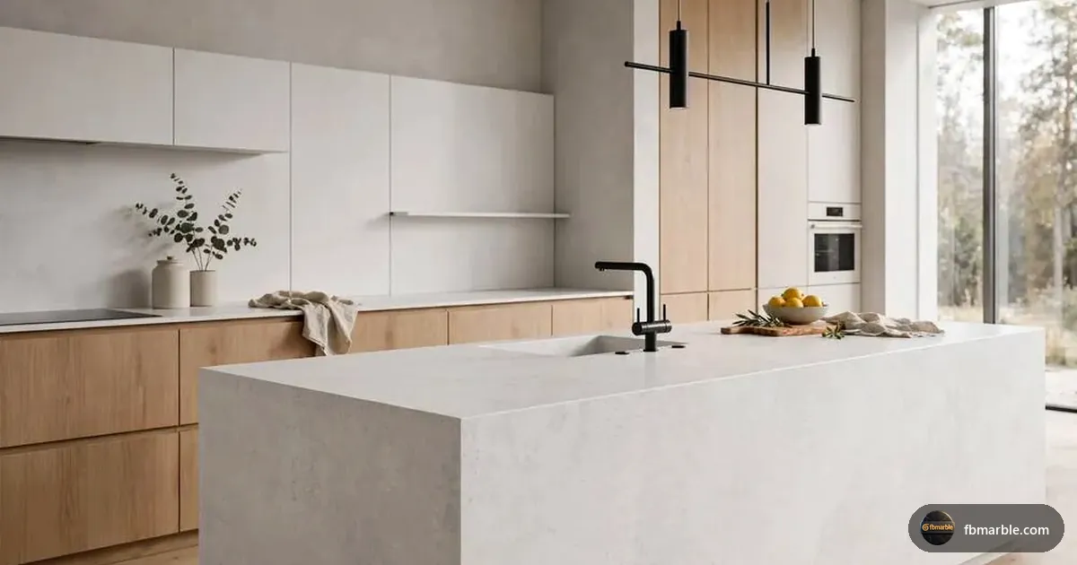 Minimalist porcelain slab kitchen countertop, Pakistan