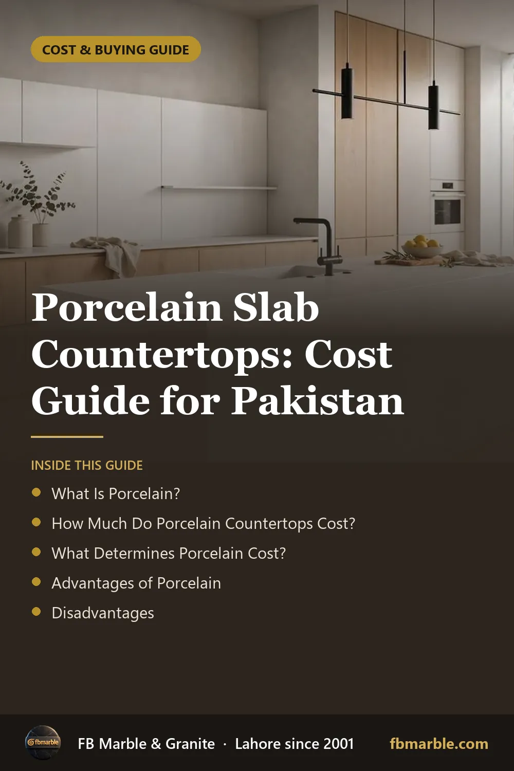 Pinterest graphic: Porcelain Slab Countertops: Cost Guide for Pakistan – FB Marble guide