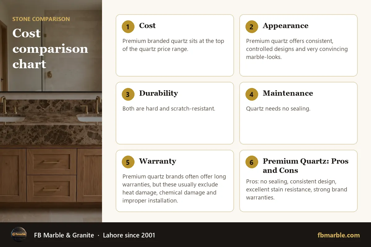 Cost comparison chart – premium quartz vs granite cost infographic by FB Marble