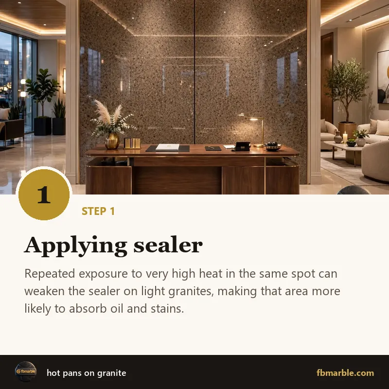 Step 1: Applying sealer – hot pans on granite