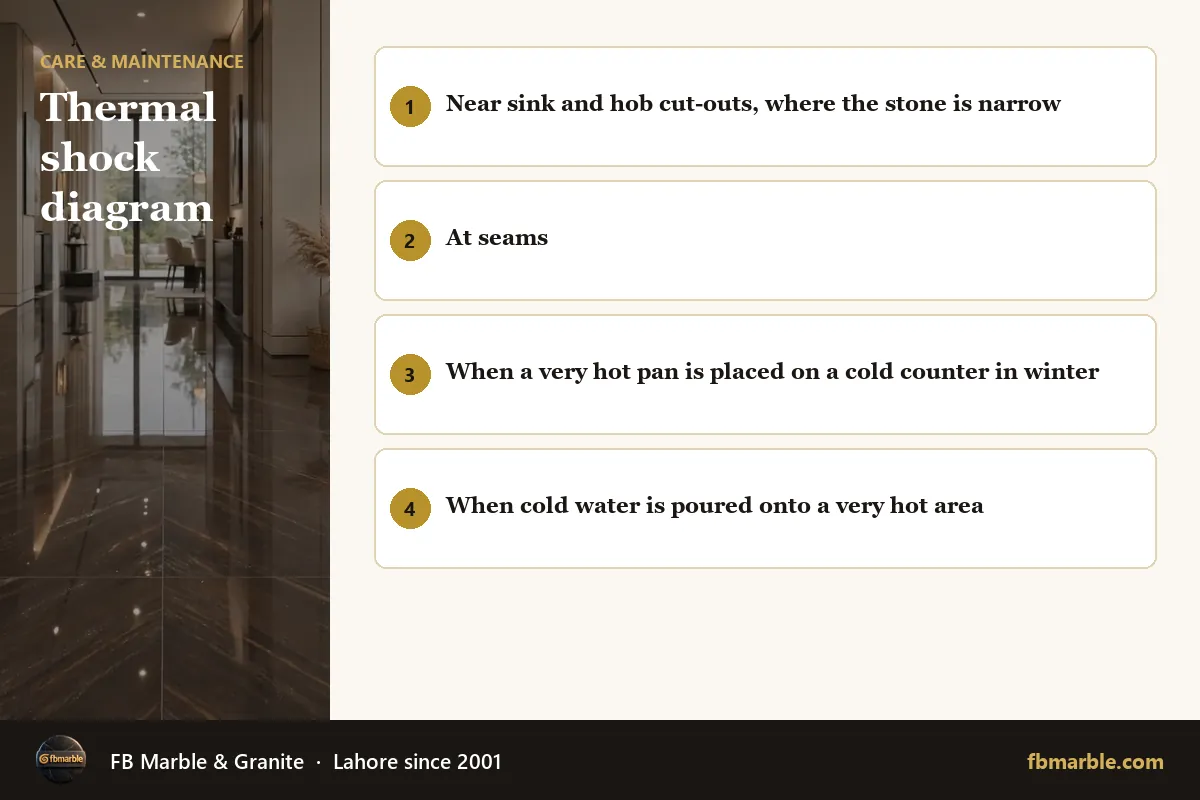Thermal shock diagram – hot pans on granite infographic by FB Marble