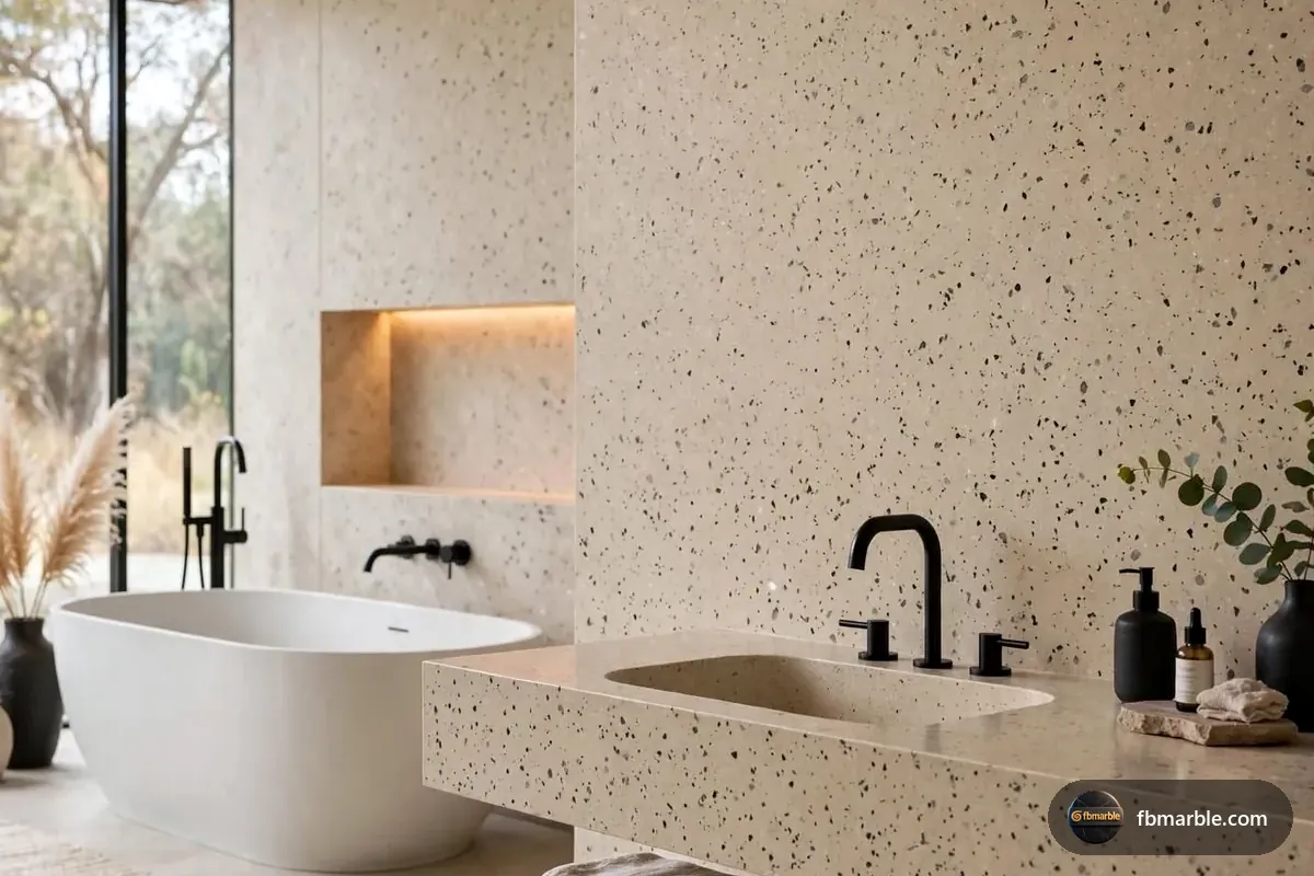 Sahara Beige Quartz slab from FB Marble Lahore, suited to beige quartz traditional kitchen
