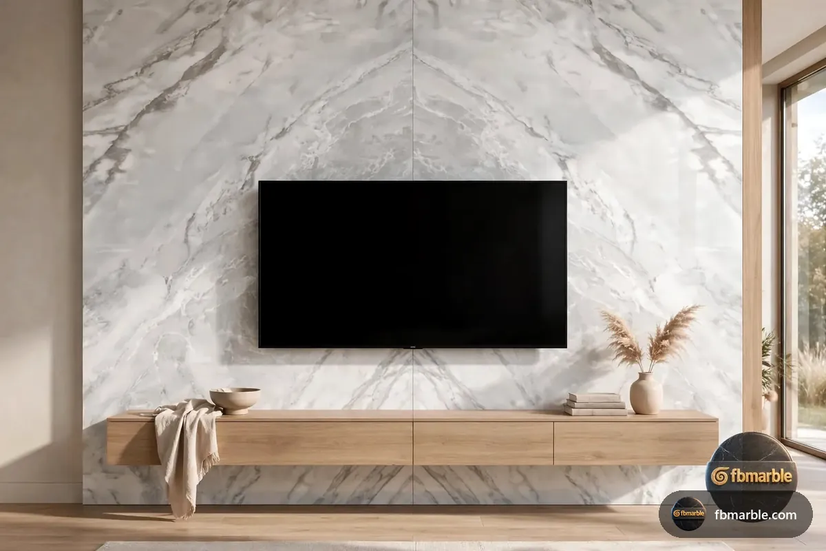 Carrara Grey Quartz slab from FB Marble Lahore, suited to white cabinets with grey quartz