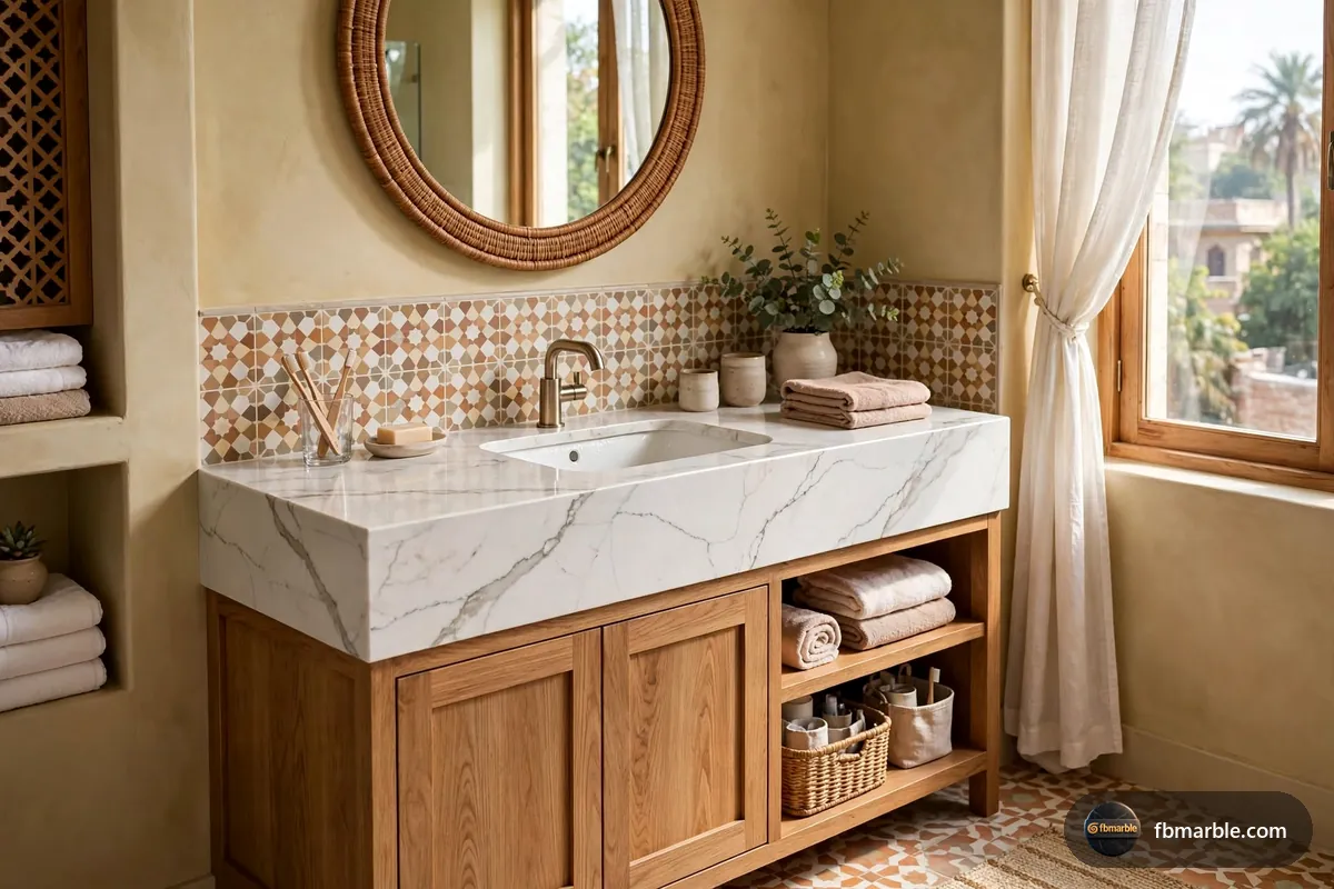 Bathroom vanity in Statuary White quartz