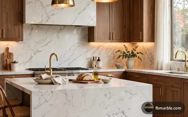Antique White Quartz slab from FB Marble Lahore, suited to white quartz island with pendants