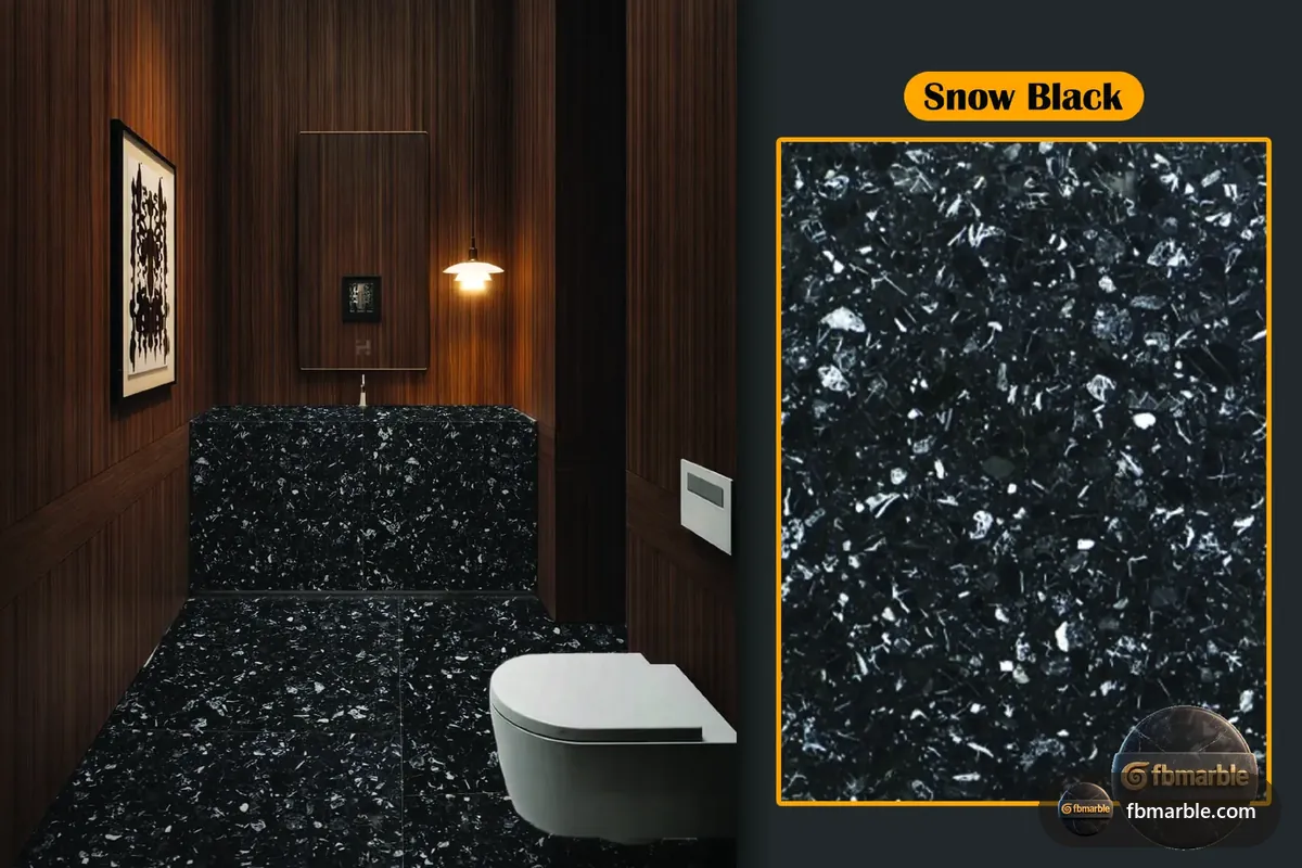 Snow Black Quartz slab from FB Marble Lahore, suited to black quartz island