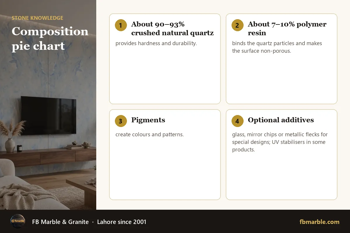 Composition pie chart – what is quartz made of infographic by FB Marble