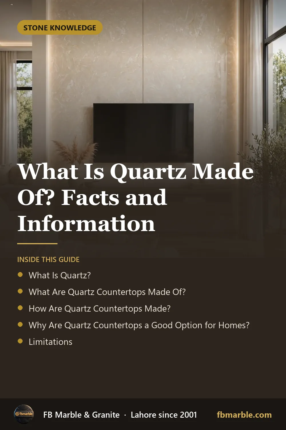 Pinterest graphic: What Is Quartz Made Of? Facts and Information – FB Marble guide