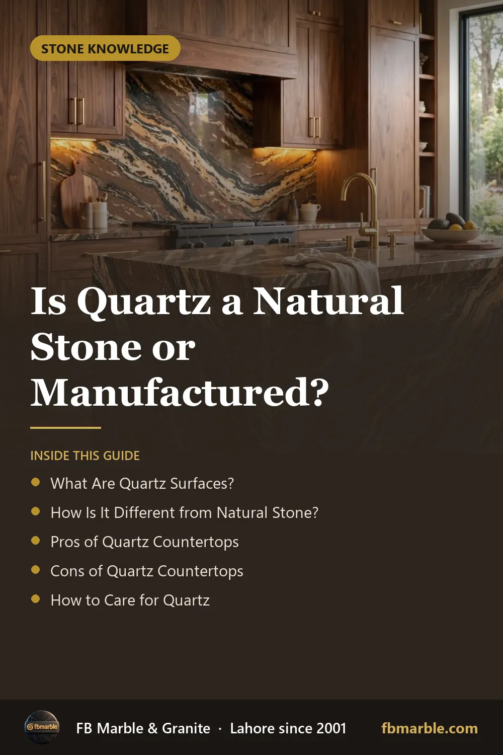 Pinterest graphic: Is Quartz a Natural Stone or Manufactured? – FB Marble guide