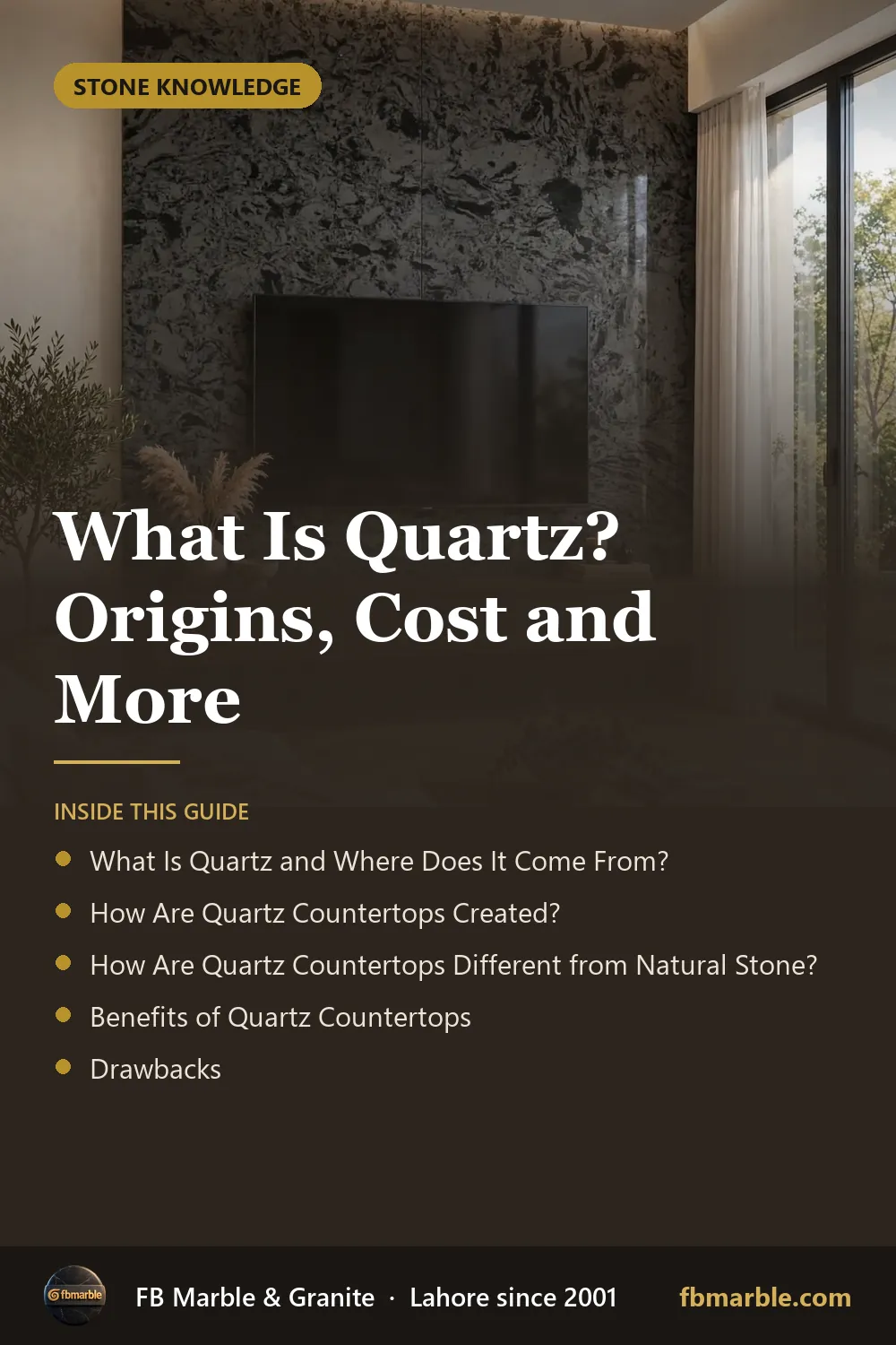 Pinterest graphic: What Is Quartz? Origins, Cost and More – FB Marble guide
