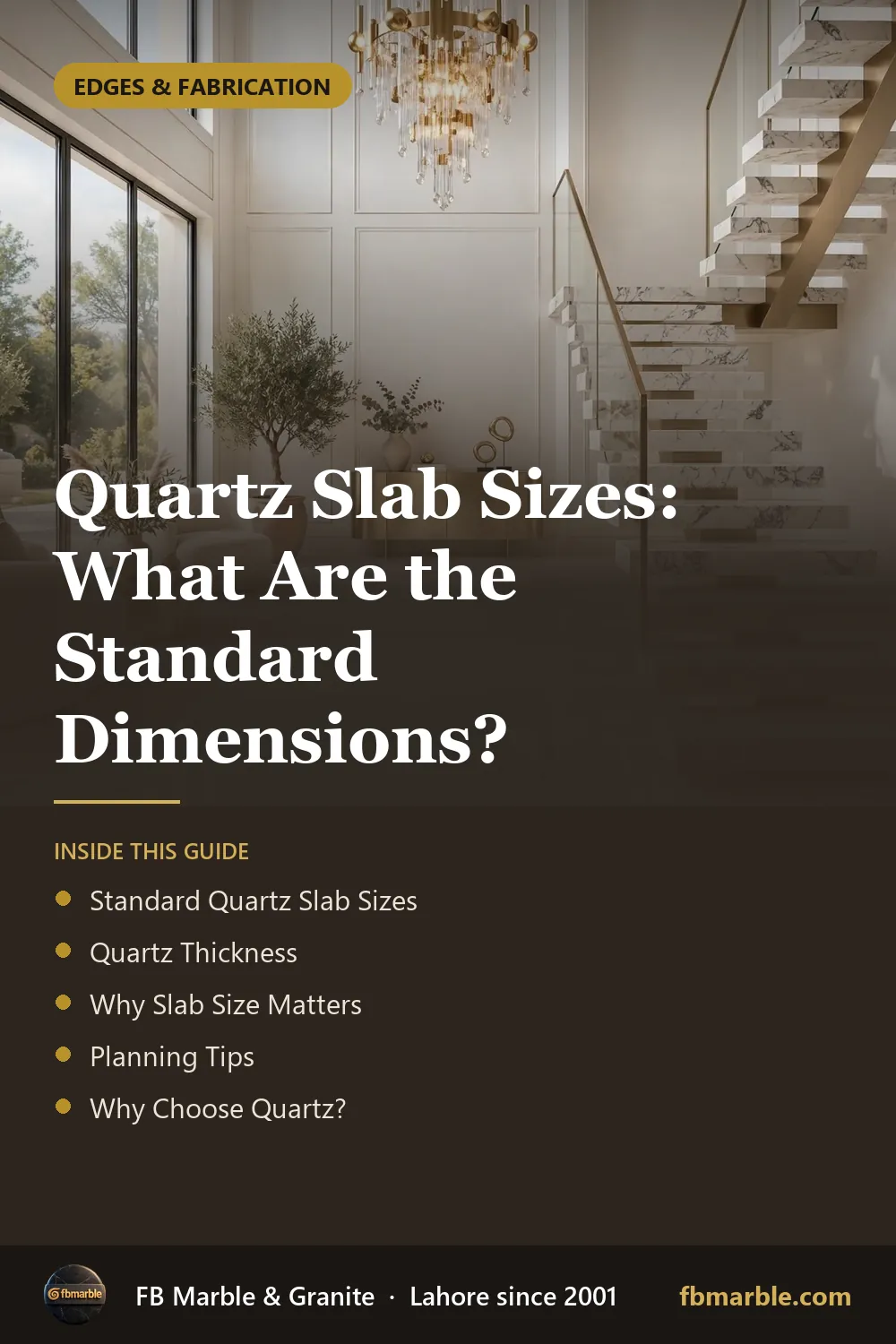 Pinterest graphic: Quartz Slab Sizes: What Are the Standard Dimensions? – FB Marble guide