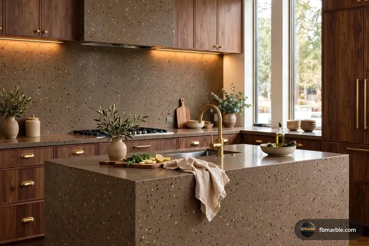 Gulf Gold Quartz slab from FB Marble Lahore, suited to calacatta gold quartz close-up