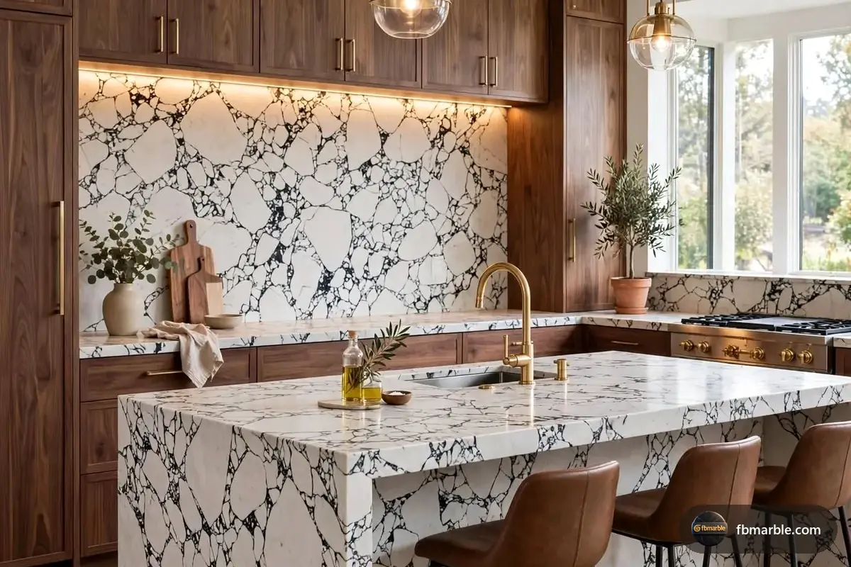 Panda White Quartz slab from FB Marble Lahore, suited to panda white bookmatch island