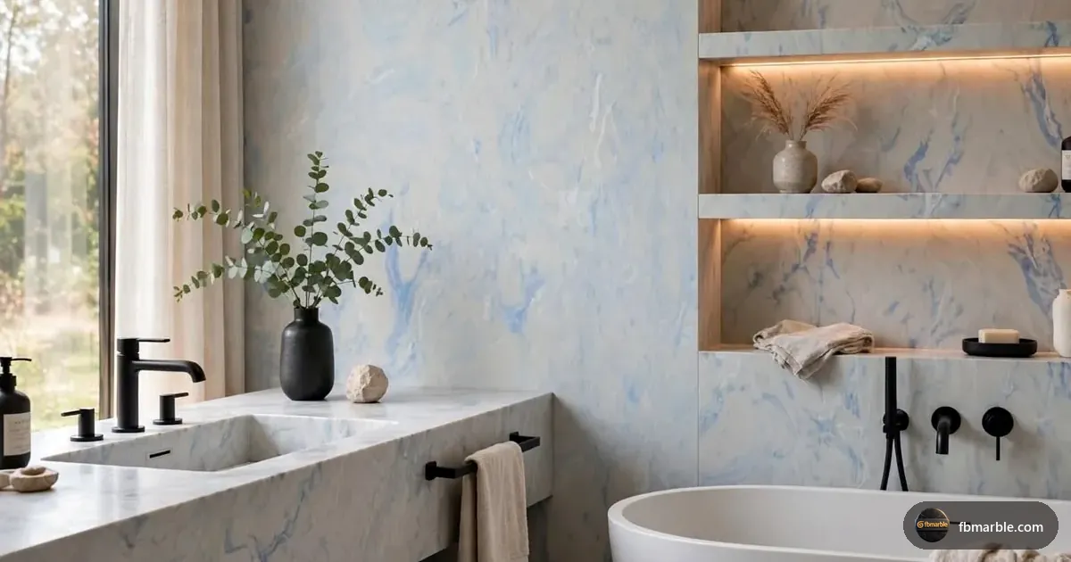 Sky Onyx Quartz slab from FB Marble Lahore, suited to marble-look quartz kitchen
