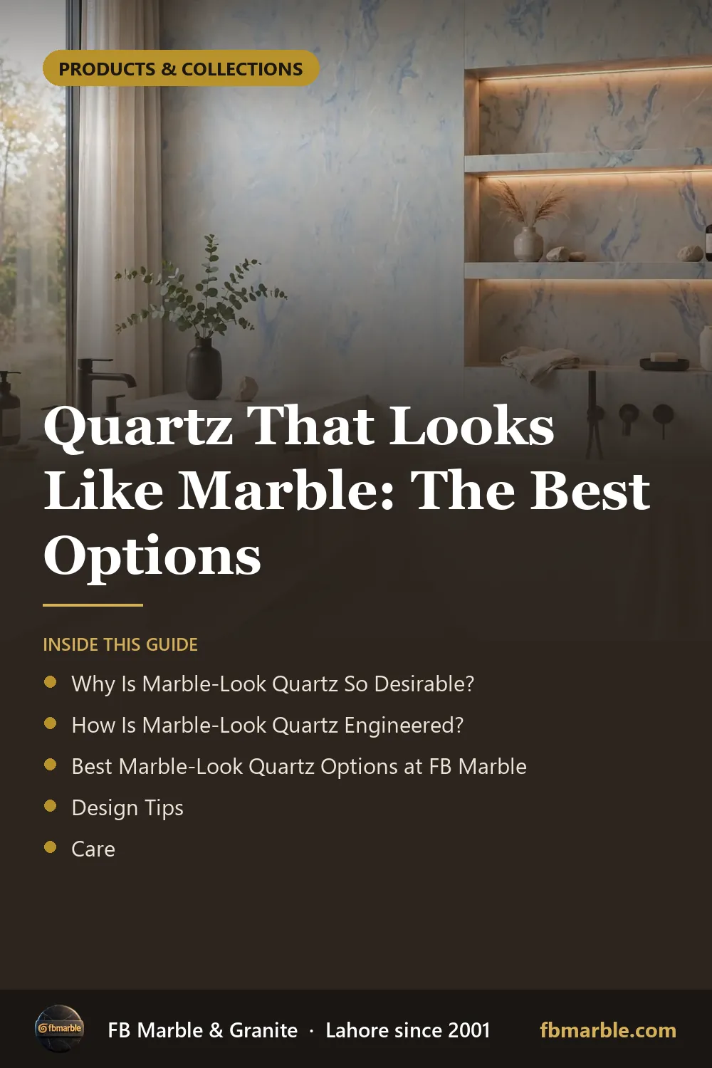 Pinterest graphic: Quartz That Looks Like Marble: The Best Options – FB Marble guide