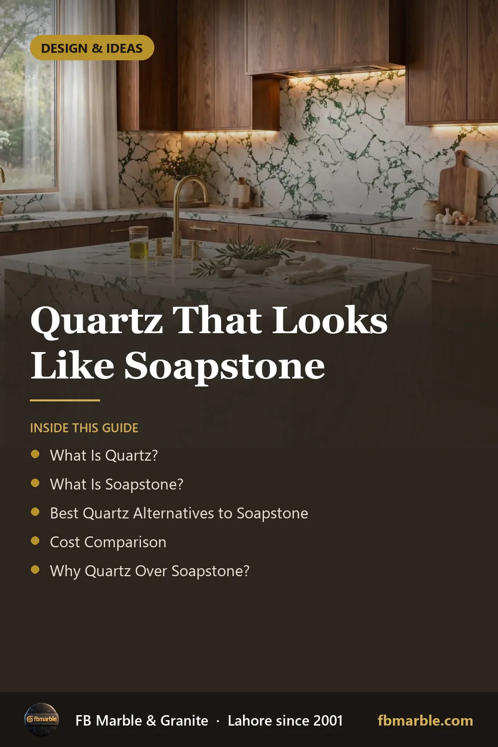 Pinterest graphic: Quartz That Looks Like Soapstone – FB Marble guide