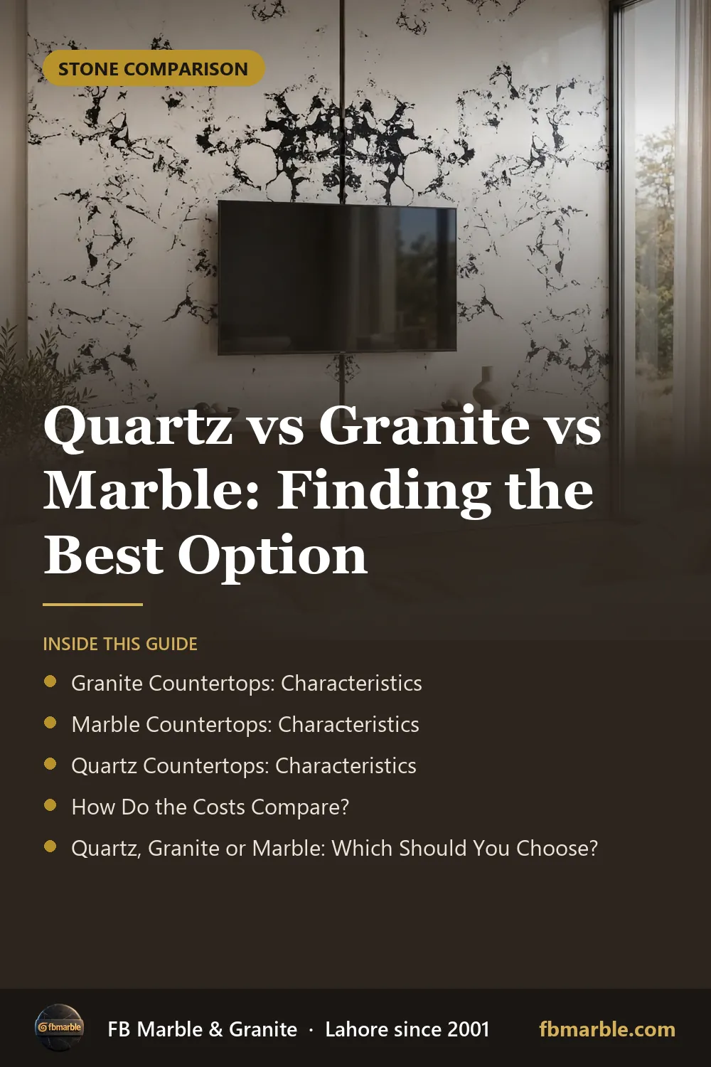 Pinterest graphic: Quartz vs Granite vs Marble: Finding the Best Option – FB Marble guide