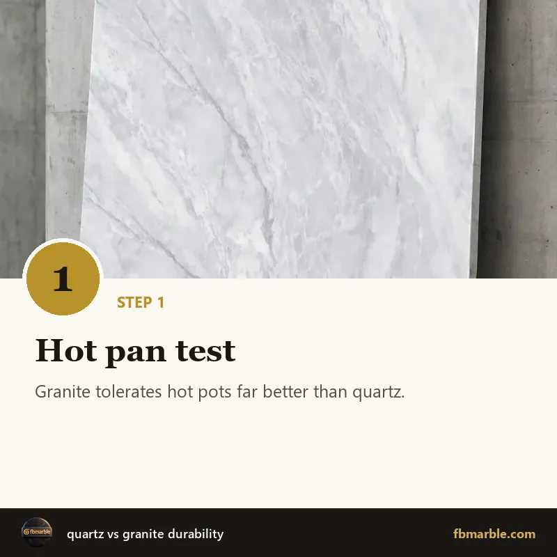 Step 1: Hot pan test – quartz vs granite durability