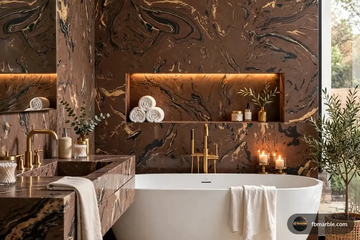 Mocha Coffee Quartz slab from FB Marble Lahore, suited to quartzite outdoor cladding